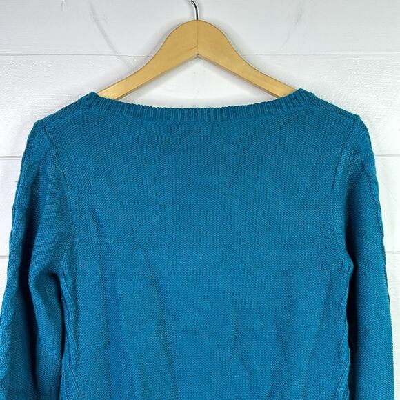 STYLE & CO. Teal Cable-Knit Scoop Neck Long Sleeve Tunic Sweater Top Size Small - Picture 3 of 9